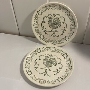 2 Vintage 60s Scio Pottery Provincial Green Rooster Weathervane Side Plate 6”